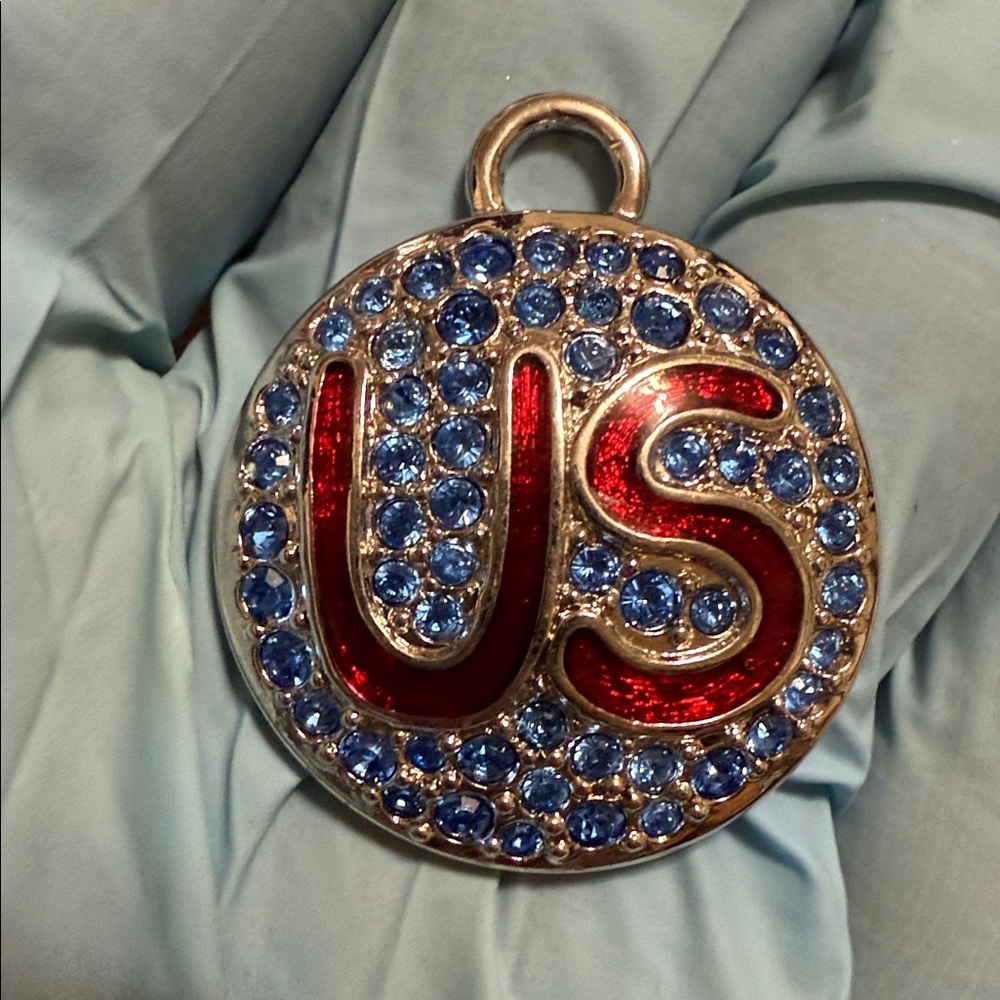 Swarovski crystal blue & red engraved writing US necklace pendant - Picture 8 of 9